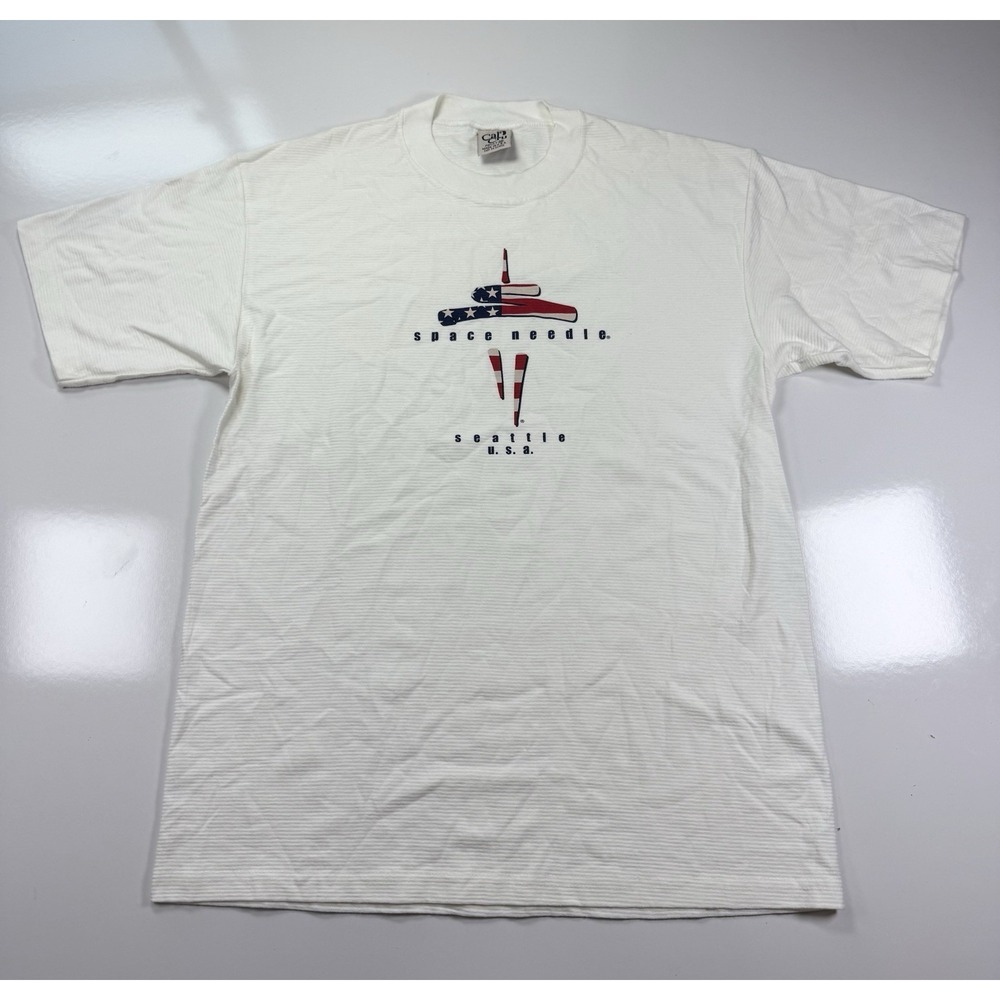 Vintage 90s Seattle Space Needle USA T Shirt USA Made White Medium Single Stitch